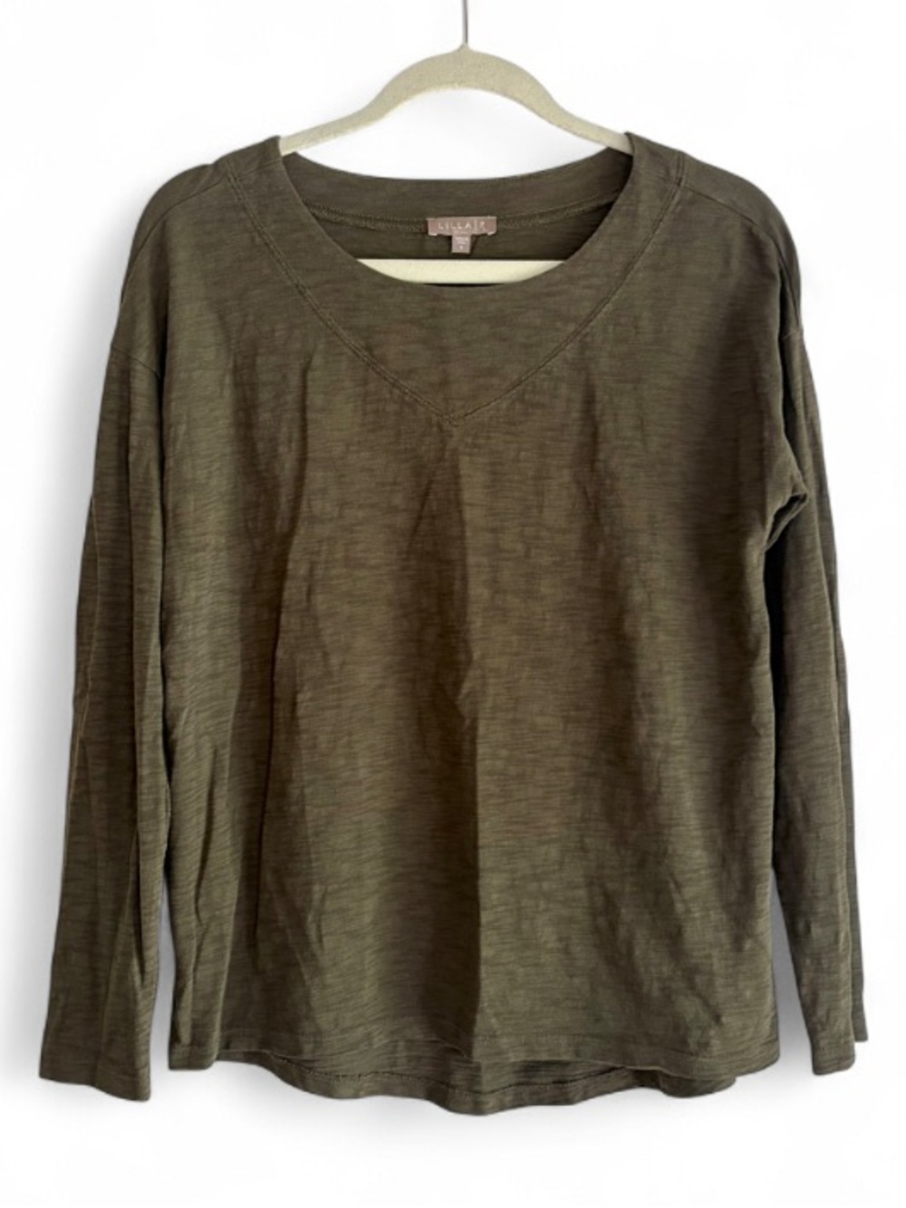 Lilla P 100% Cotton Olive Green Long Sleeve Tee Shirt Size S